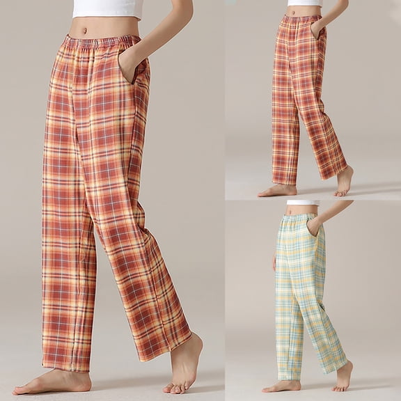 Puyaiuu New Style Sweatpants for Women Ladies Cotton Plaid Printed Side Pocket Sports Casual Pants Plus Size Pants for Women