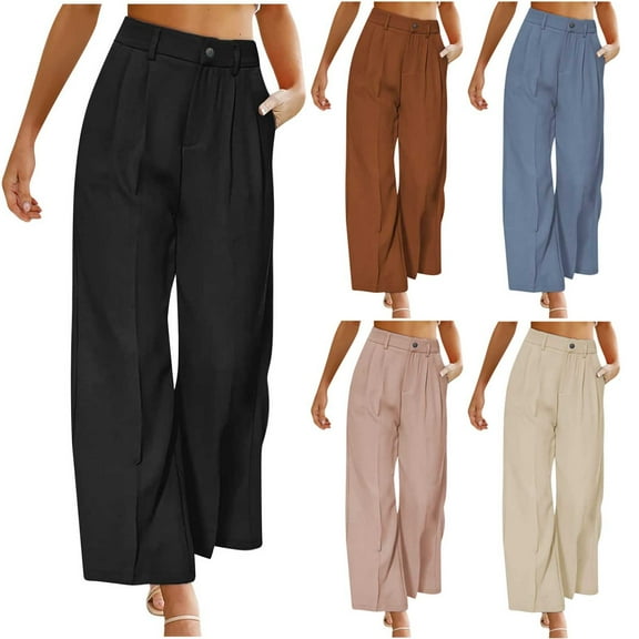 Puyaiuu New Style Yoga Pants for Women Ladies Wide-Leg Dress Pants High Waist Button Pants with Pocket Pants Womens Sweatpants with Pockets