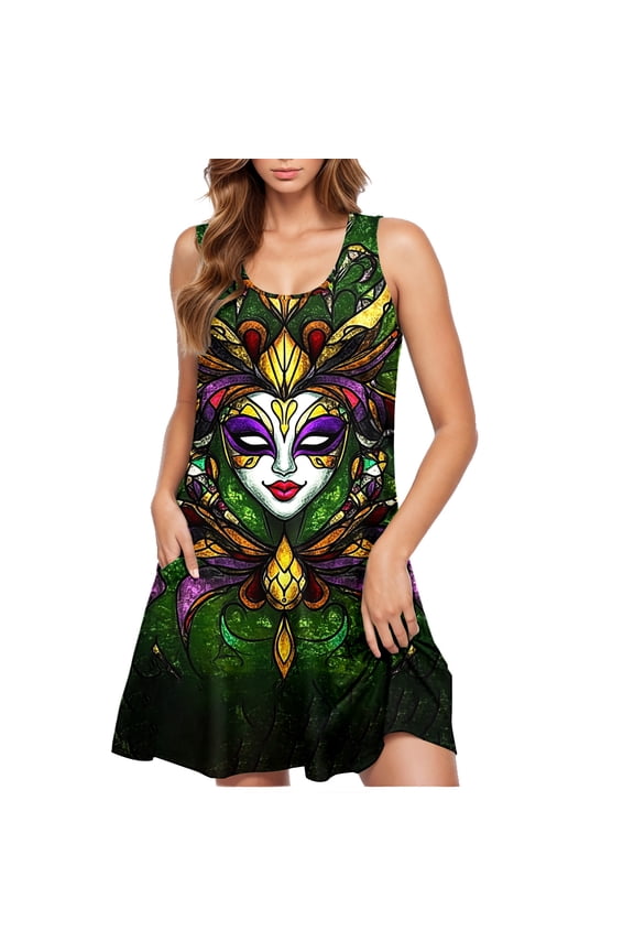 New Summer Dresses for Women 2025 Carnival Ladies Casual Plus Size Sleeveless Round Neck Short Dress Womens Summer Dresses