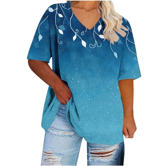 Puyaiuu New Women's Tops Womens Tops Dressy Casual Summer T-Shirts Trendy Short Sleeve Loose V-Neck Tunic Tops Going Out Tops