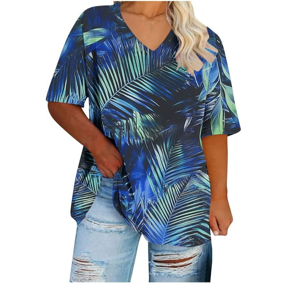 Puyaiuu New Workout Tops for Women Tops Dressy Casual Summer T-Shirts Trendy Short Sleeve Loose V-Neck Tunic Tops Womens Summer Tops