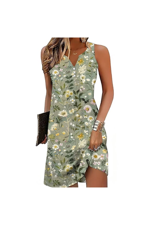 Plus Size Women’s Sleeveless V Neck Floral Print Dress, Relaxed Fit Bohemian Shift with Side Slits, Comfortable Stretchy Casual Everyday Wear, Summer Party Sundresses for Women Gift