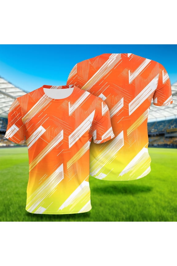 Unisex Round Neck Short Sleeve Sports Jersey Gradient Line Print Breathable Athletic Tee Shirts Multicolor M Gift