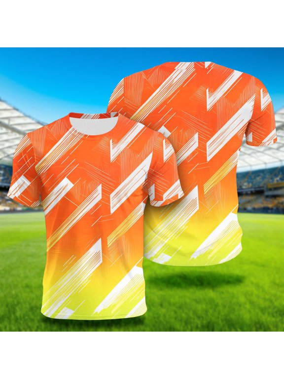 Unisex Round Neck Short Sleeve Sports Jersey Gradient Line Print Breathable Athletic Tee Shirts Multicolor XXL Gift