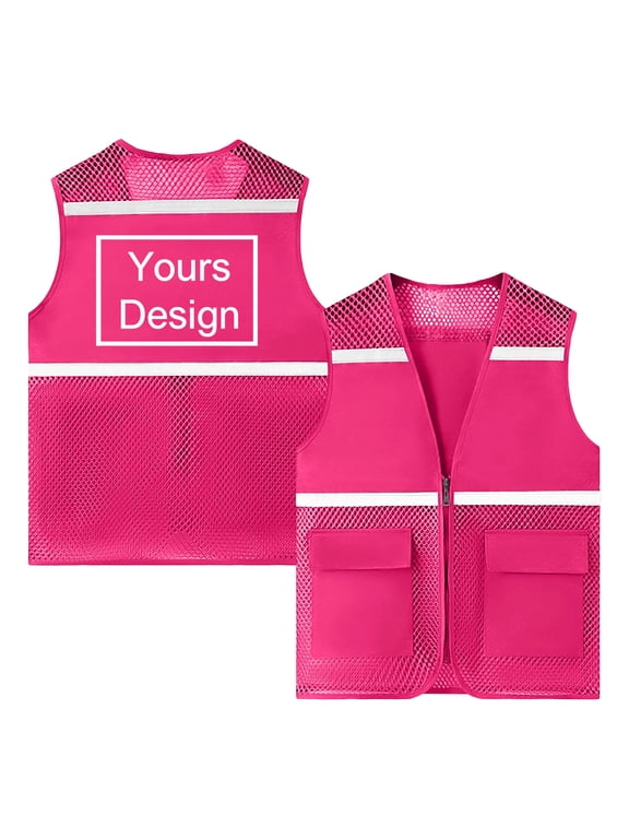 Unisex Safety Vest Mesh Breathable Reflective Tape Customized Logo Print Work Construction Vest With Pockets Hot Pink XXXXL Gift