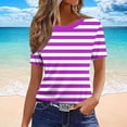 thumbnail image 1 of Puyaiuu Women Crew Neck Short Sleeve Striped T Shirts Soft Loose Basic Casual Daily Summer Tees Purple L Birthday Gift, 1 of 5