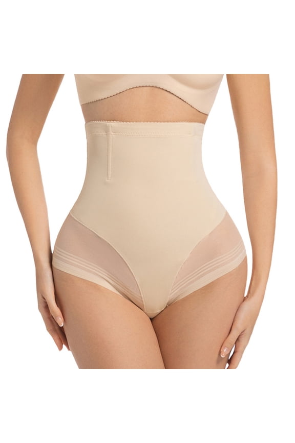 Women High Waist Mesh Panel Tummy Control Butt Lifter Shaping Shapewear Briefs Beige XL Gift