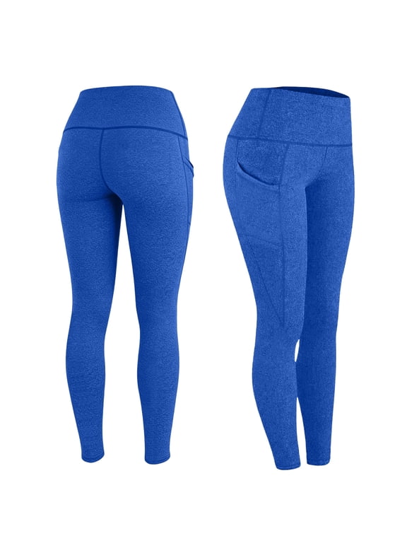 Women High Waist Yoga Leggings Stretch Womens Skinny Workout Pants Polyester Spandex Cationic Fabric Pocket Butt Lifting Athletic Tights Blue S Gift