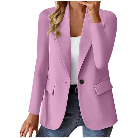 Puyaiuu Women Lapel Collar Single Button Blazer Long Sleeve Pocketed Casual Work Office Solid Suit Jacket Multiple Colors Gift
