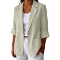 thumbnail image 1 of Puyaiuu Women Linen Blend One Button Roll Up Sleeve Blazer With Pockets Casual Office Lightweight Suit Jacket Beige M Gift, 1 of 7