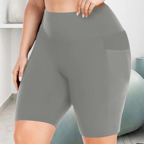 Puyaiuu Women Plus Size High Waist Biker Yoga Shorts With Side Pockets Stretch Quick Dry Workout Athletic Shorts Dark Gray 95%Polyester,5%Spandex Gift