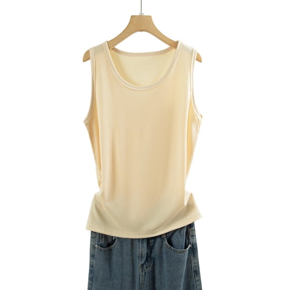 Puyaiuu Women Ribbed Knit Scoop Neck Sleeveless Tank Top Solid Color Slim Fit Basic Layering Casual Daily Vest Beige XL Gift