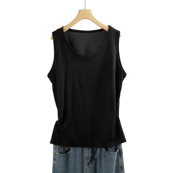 Puyaiuu Women Ribbed Knit Scoop Neck Sleeveless Tank Top Solid Color Slim Fit Basic Layering Casual Daily Vest Black XXL Gift