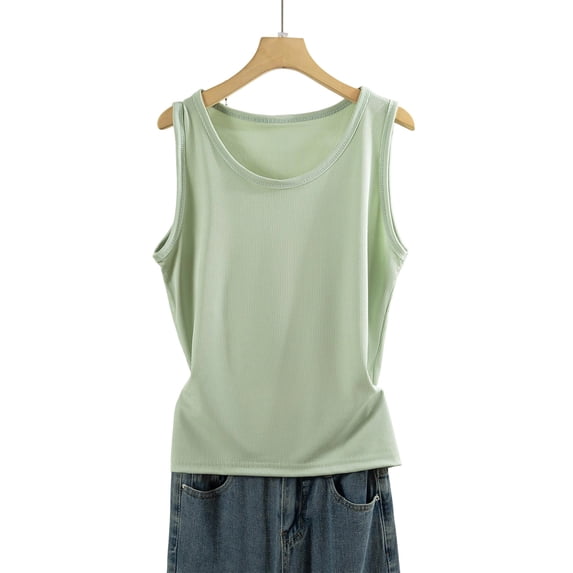 Puyaiuu Women Ribbed Knit Scoop Neck Sleeveless Tank Top Solid Color Slim Fit Basic Layering Casual Daily Vest Mint Green XL Gift