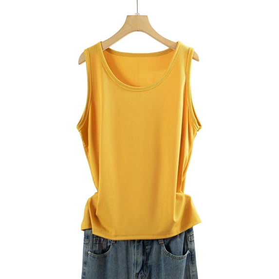 Puyaiuu Women Ribbed Knit Scoop Neck Sleeveless Tank Top Solid Color Slim Fit Basic Layering Casual Daily Vest Yellow XL Gift