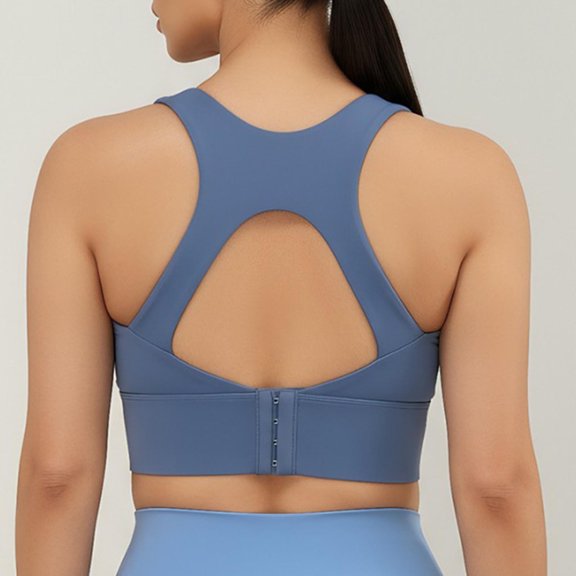 Puyaiuu Women Round Neck Cutout Back Hook Closure Athletic Sports Bra Crop Top Sky Blue M Gift