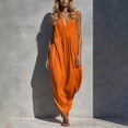 thumbnail image 1 of Puyaiuu Women Slimming V Neck Sleeveless Solid Maxi Dress With Side Pockets Casual Daily Sundress Orange M Gift, 1 of 6