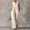 thumbnail image 1 of Puyaiuu Women Summer Stand Collar Button Front Sleeveless Wide Leg Linen Blend Jumpsuit White M Gift, 1 of 7
