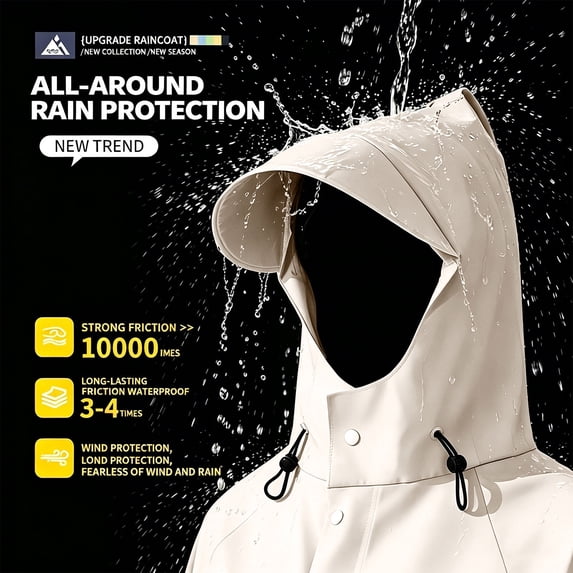 Puyaiuu Women Waterproof Hooded Long Rain Coat Windproof Outdoor Lightweight Trench Jacket Beige XL Gift