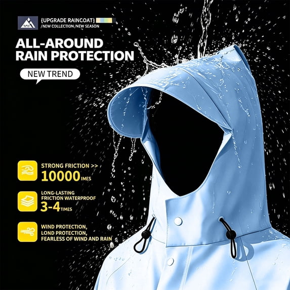 Puyaiuu Women Waterproof Hooded Long Rain Coat Windproof Outdoor Lightweight Trench Jacket Blue XXL Gift