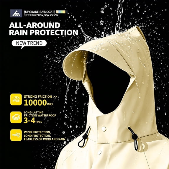 Puyaiuu Women Waterproof Hooded Long Rain Coat Windproof Outdoor Lightweight Trench Jacket Yellow XXL Gift