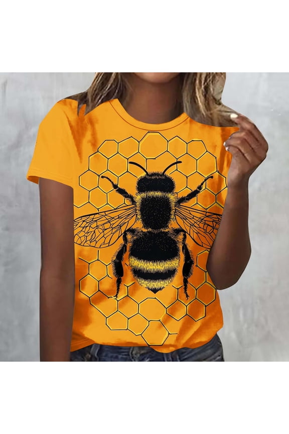 Women's Casual Bug Print Tees, Short Sleeve Round Neck Blouses with Relaxed Fit, Lightweight Summer Tops for Spring, Cute Flowy Shirts for Vacation Outings Gift