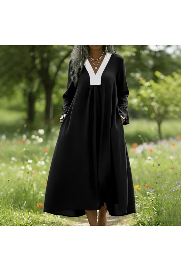 Women's Cotton Linen Dress Casual Button Down Flowy Plus Size Long Sleeve Nightgown Full Length Sleepwear Long Sleepshirts Henley Sleep Dress Gift