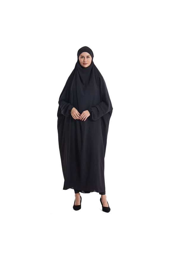 Women's Hooded Modest Dress, Batwing Sleeve Conservative Robe, Full Coverage Loose Fit Gown for Daily Wear and Outdoor Leisure Gift