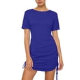 thumbnail image 1 of Puyaiuu Women’s Ruched Drawstring Mini Dress, Short Sleeve Round Neck Adjustable Side Tie Slim Fit, Soft Stretchy Breathable Fabric, Versatile Solid Color Casual Daily Wear, Spring Summer Party Gift, 1 of 7