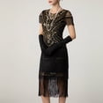 thumbnail image 1 of Puyaiuu Women's Sequin Fringe Flapper Dresses, Round Neck Short Sleeve Tiered 1920s Gatsby, Sparkly Beaded Mesh Swing Cocktail, Flattering Vintage Party Halloween Evening Costume Gift, 1 of 6