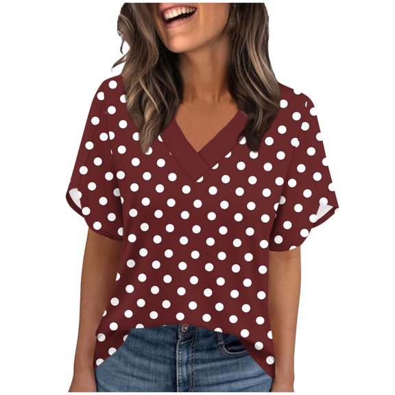 Puyaiuu Women's Short Sleeve Ruffle Tops, Casual V Neck Blouses with Floral Print, Soft Lightweight Fabric Tees for Spring, Cute Frilly Shirts for Summer Daily Wear Gift