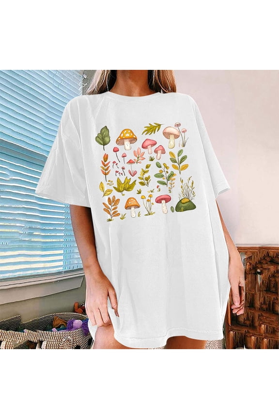 Women's Short Sleeve T Shirts with Floral Print, Round Neck Drop Shoulder Blouses with Oversized Fit, Soft Stretchy Casual Tops with All Over Flower Design for Spring Summer Gift