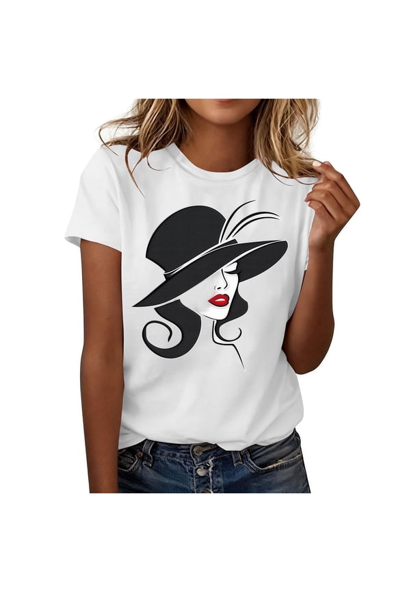 Women's Short Sleeve T Shirts with Funny Graphic Print, Casual Crew Neck Novelty Tees with Humor Design, Soft Stretchy Tops for Spring Summer Fall, Daily Party Vacation Fashion Wear Gift