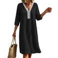 thumbnail image 1 of Puyaiuu Womens Loose Casual Lace V Neck 3/4 Sleeve Midi Dress With Side Pockets Black S Gift, 1 of 6