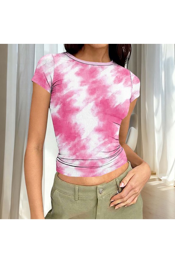 Womens Summer Ribbed Slim Fit T Shirts Crewneck Trendy Short Sleeve Casual Fashion Tops Gift