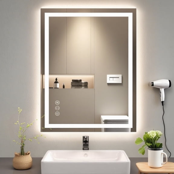Puyangtego 28"x20" LED Bathroom Mirror - Lighted Vanity Mirror with 3 Color Temperatures, Anti-Fog, Dimmable, Backlit + Front Lit, Memory Function, 3-Year Warranty, Easy to Install