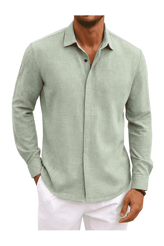 Mens  Dress  Shirts Long Sleeve Button Down Shirts Business Casual Solid Shirts for Work Beach Vacation, 2025 Fall
