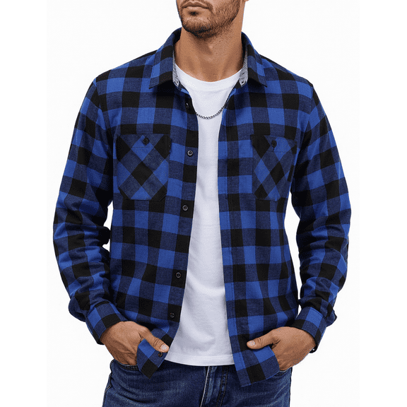Puztloy Flannel Shirt Men Plaid Button Down Shirts Long Sleeve for Men Regular Fit Winter Business Work Dress Shirts with Pockets