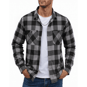 Puztloy Flannel Shirt Men Plaid Button Down Shirts Long Sleeve for Men Regular Fit Winter Business Work Dress Shirts with Pockets