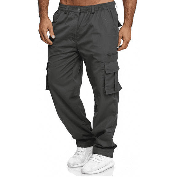 PUZTLOY Men's Cargo Pants Sweatpants Jogger Work Trousers Relaxed Fit Loose Casual Baggy Lightweight Workout Slacks with Multi Pockets Dark Gray