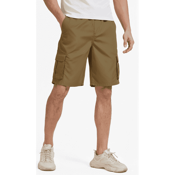 Puztloy Men's Cargo Shorts Work Gym Medium Elastic Waist Drawstring with Zippered Pockets Relaxed Fit Outdoor Casual Pant,2025 Khaki