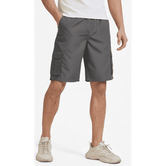 Puztloy Men's Cargo Shorts Work Gym Medium Elastic Waist Drawstring with Zippered Pockets Relaxed Fit Outdoor Casual Pant