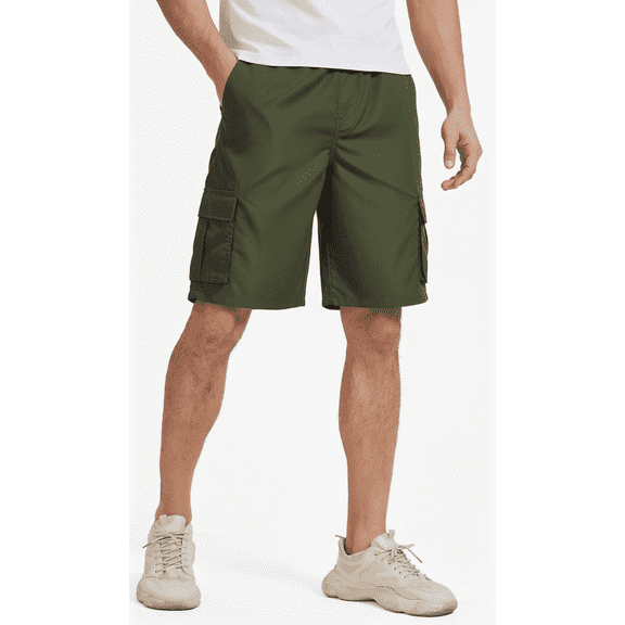 Puztloy Men's Cargo Shorts Work Gym Medium Elastic Waist Drawstring with Zippered Pockets Relaxed Fit Outdoor Casual Pant