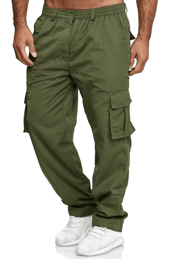 Men's Cargo Pants Sweatpants Jogger Work Trousers Relaxed Fit Loose Casual Lightweight Slacks with Multi Pockets Army Green