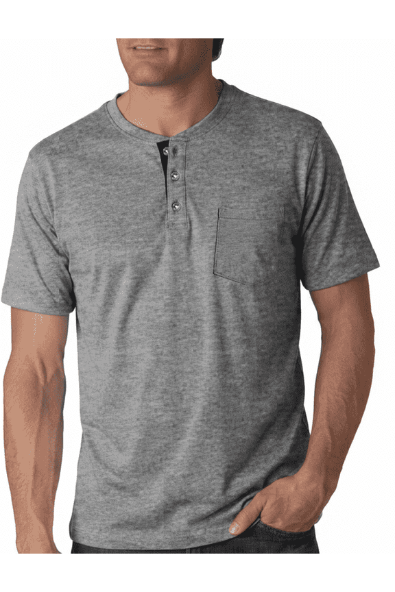 Shirts for Men Fashion Henley Shirts Short Sleeve Casual Button Summer T-Shirt with Pocket Grey
