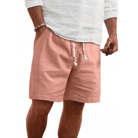 Puztloy Men’s Linen Shorts Casual Lightweight Shorts,Elastic Waist Drawstring Shorts with Pockets for Summer Beach Vacation