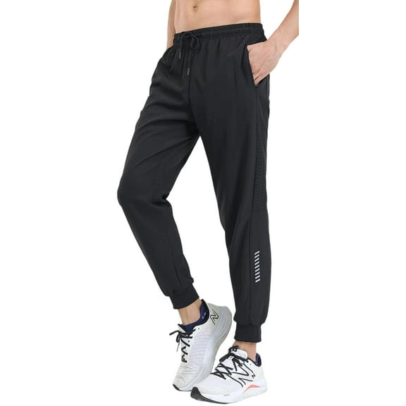 Puztloy Sweatpants for Men Quick-Dry Sports Pants with Cuffs Lightweight Tapered Cut Reflective Details