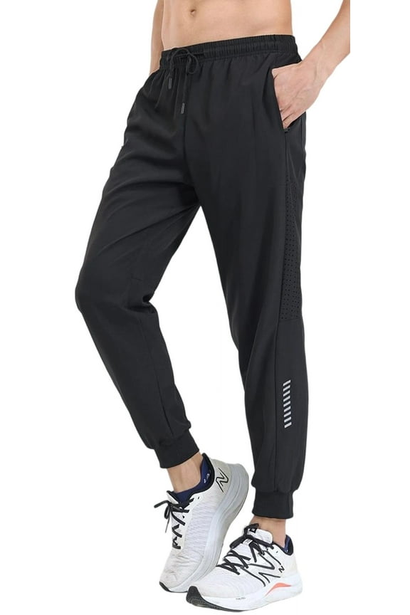Sweatpants for Men Quick-Dry Sports Pants with Cuffs Lightweight Tapered Cut Reflective Details