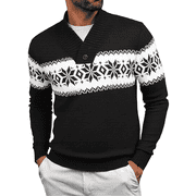 PUZTLOY Mens Sweater V Neck Long Sleeve Christmas Sweater, Lightweight Casual Knit Pullover for Fall and Winter, Ugly Sweater Men Black