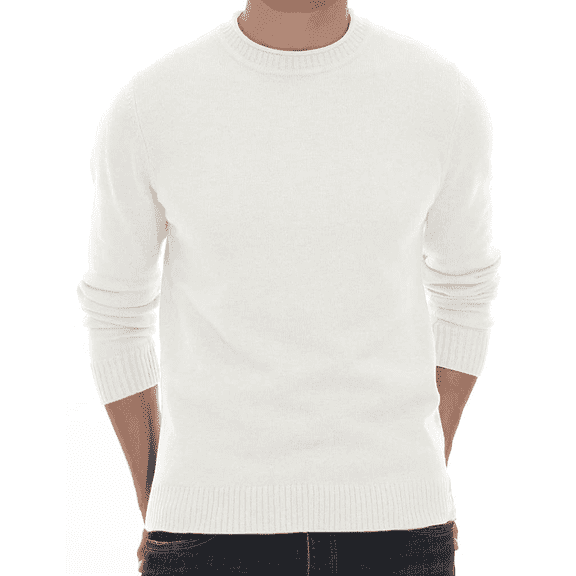 Puztloy Men's Sweater Pullover Crewneck Long Sleeve Lightweight Knit Soft Casual with Ribbing Edge Knitwear sweaters White